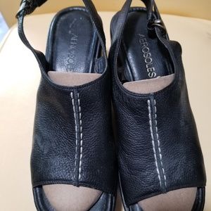 Brown open toe sandle with wedge heel